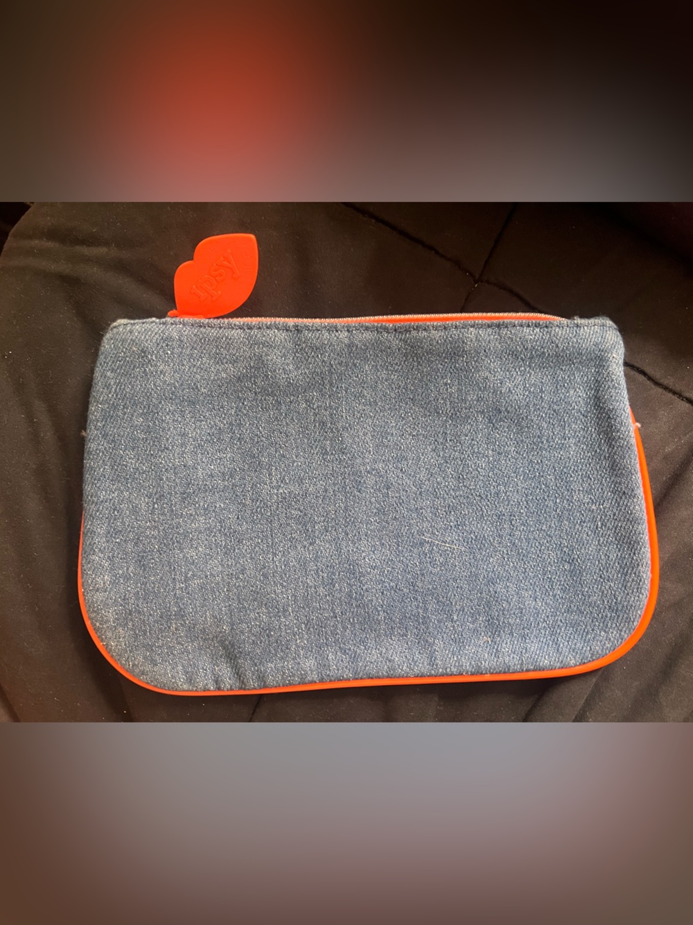 ipsy Denim Cosmetic Bag with Orange Trim